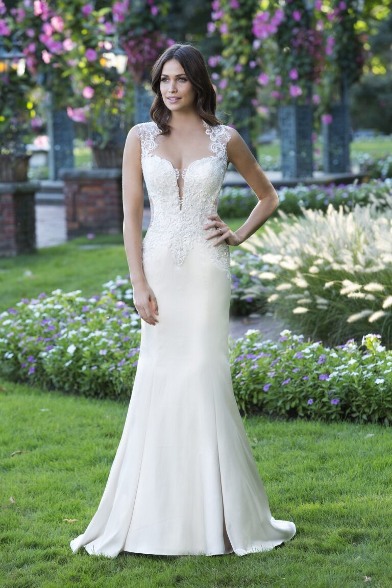 Plunging Neck and Illusion Back Lace Applique Gown - εικόνα 3