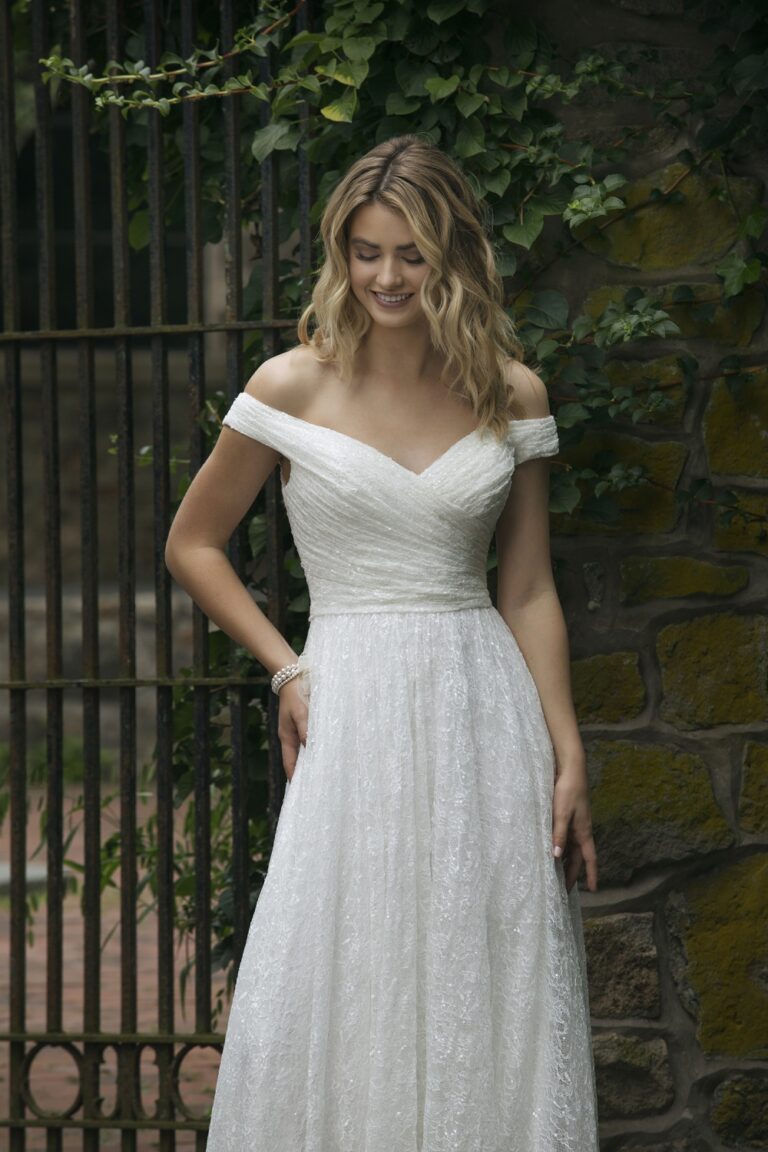 Νυφικό 44049 Allover Ruched Lace Off the Shoulder A-Line Gown