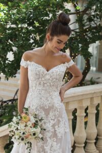 Off the Shoulder A-line Gown with Embroidered Lace