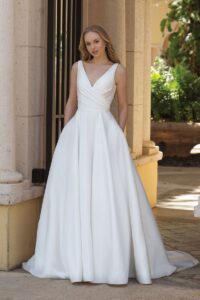 Asymmetric Draped Ball Gown with Pockets