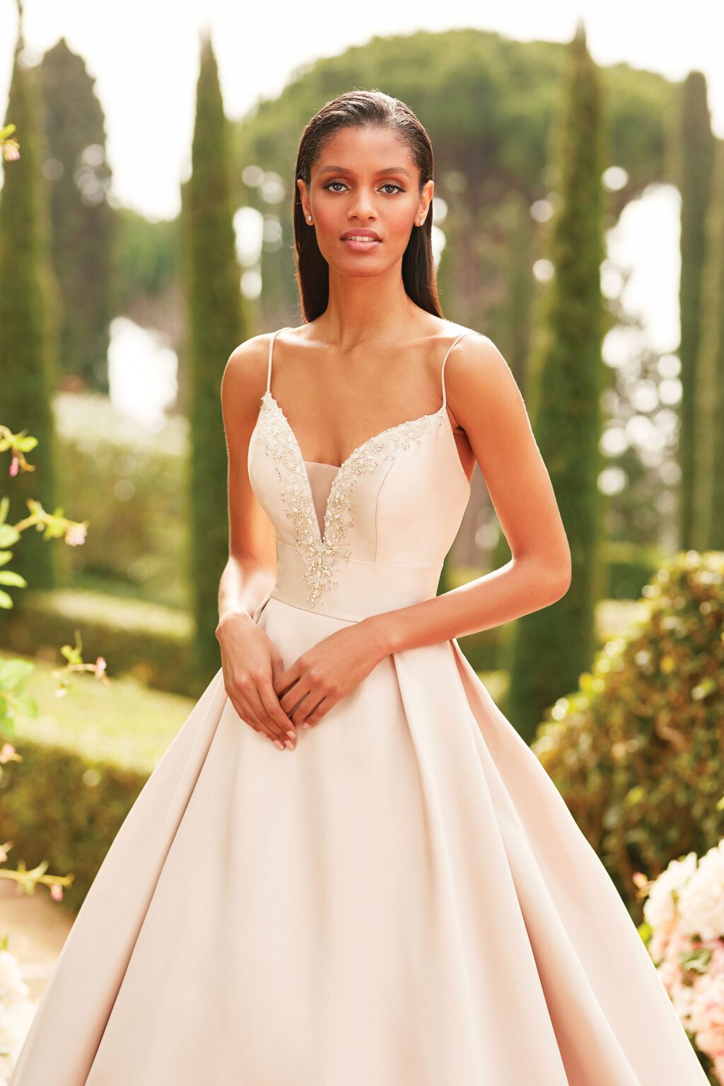 Mikado Ball Gown with Beaded Plunging Neckline - εικόνα 1