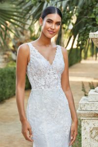 Illusion Bodice Fit and Flare with Sequin Lace Underlay