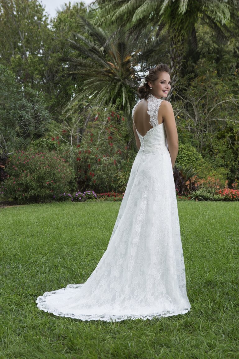 Beaded Lace Slim A-Line with Queen Anne Neckline - εικόνα 3
