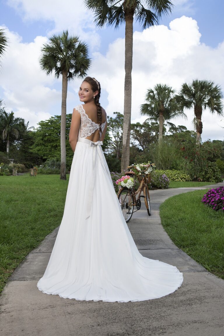 Tulle and Lace Slim A-Line Dress with Sabrina Neckline - εικόνα 9