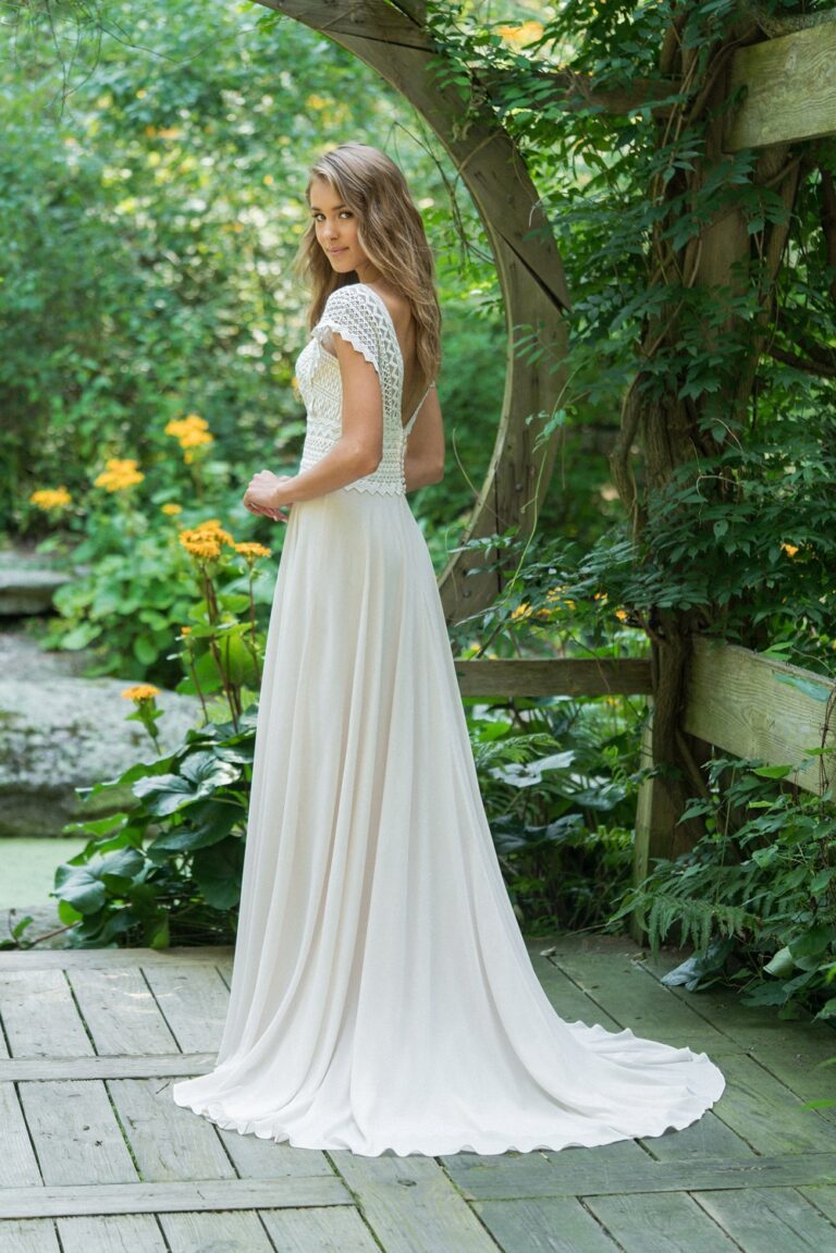 Cap Sleeve V-Neck Lace Bodice Gown - εικόνα 3