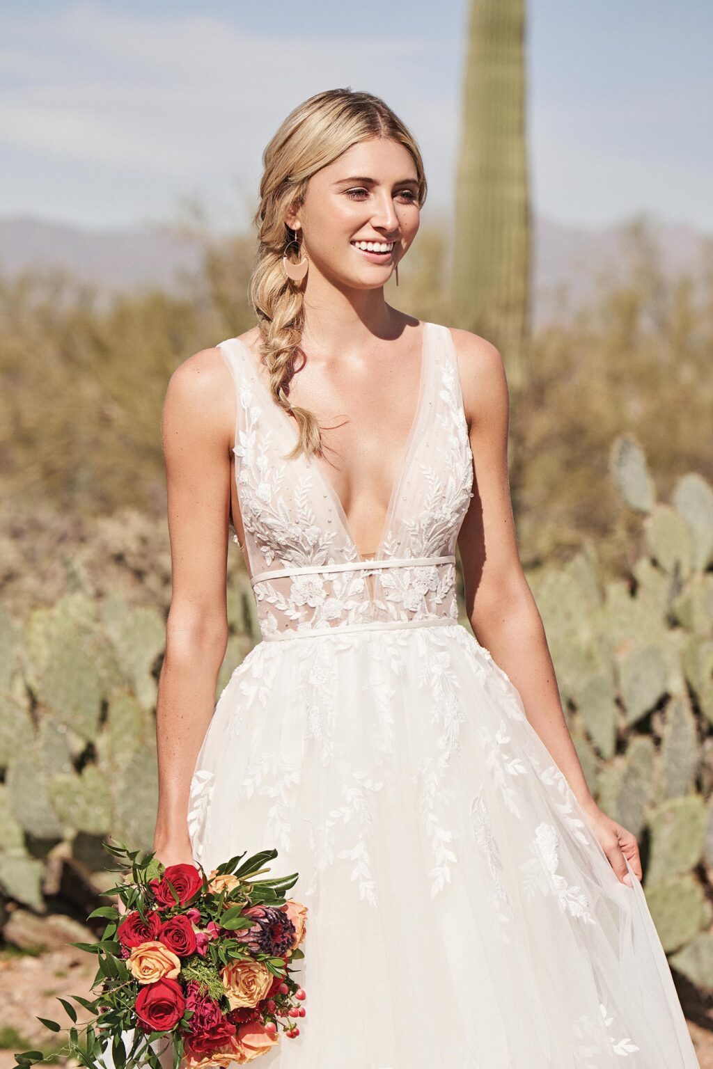 Plunging V-Neck A-Line Dress with Illusion Bodice and Low Back - εικόνα 1