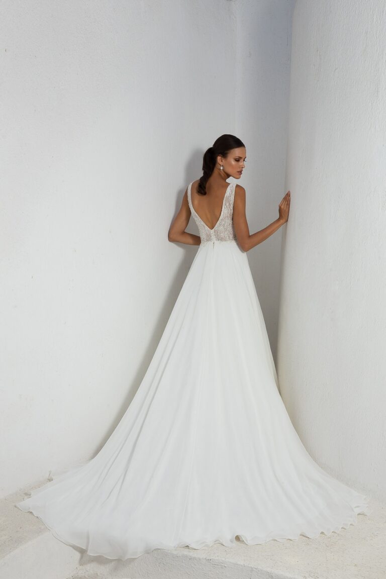 Sheer Beaded Bodice with Chiffon A-line Skirt - εικόνα 3