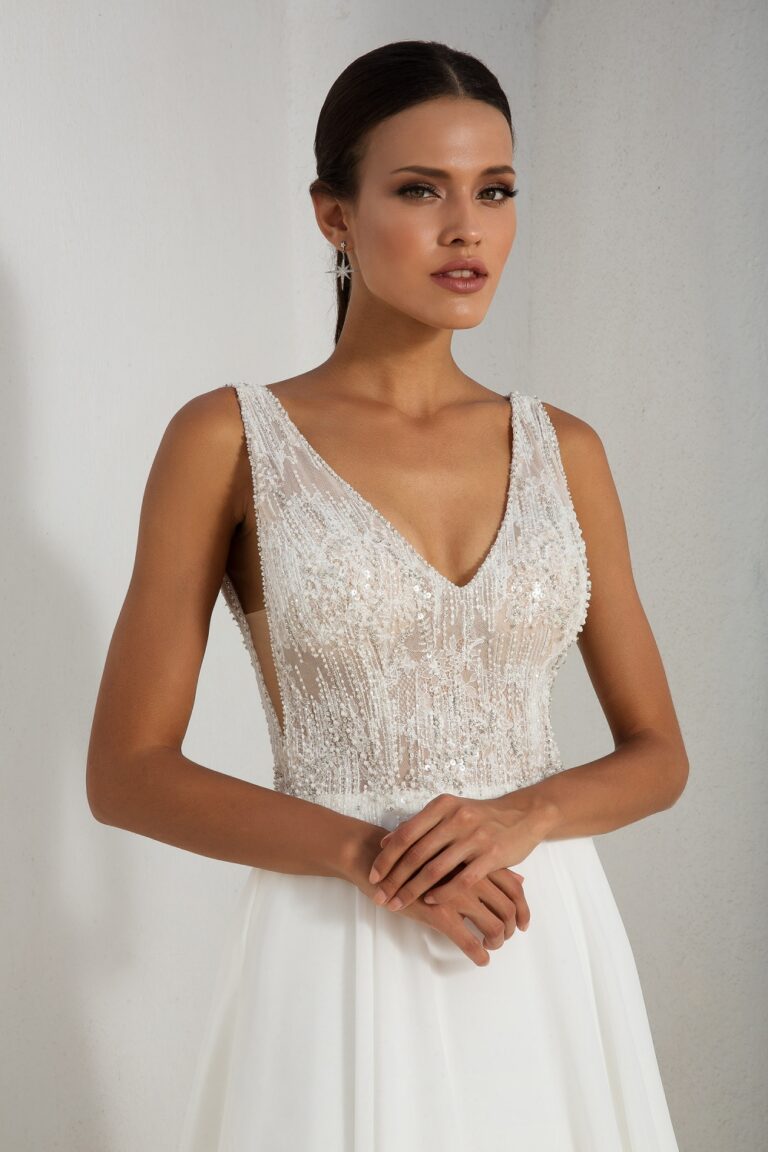 Νυφικό 88003 Sheer Beaded Bodice with Chiffon A-line Skirt