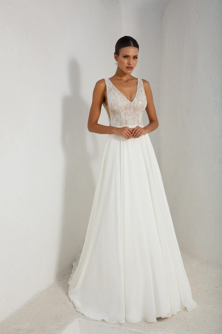 Sheer Beaded Bodice with Chiffon A-line Skirt - εικόνα 4