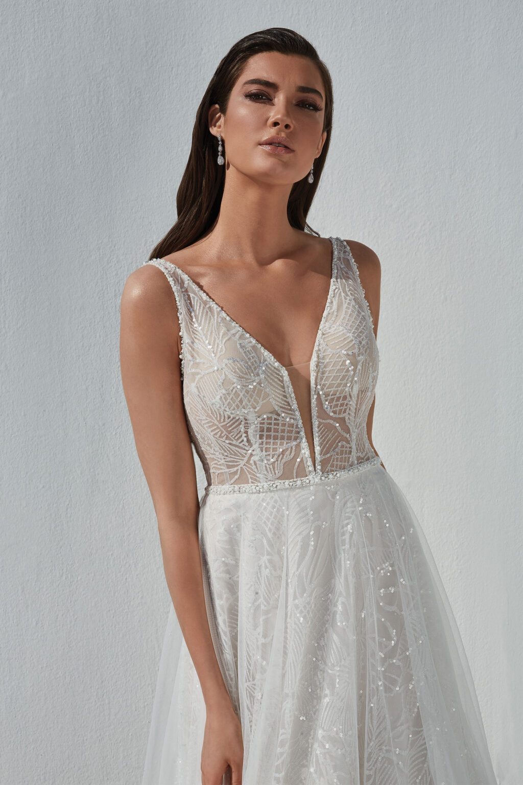 Sparkly A-Line Gown Embellished with Sequined Motif Glitter Tulle - εικόνα 1