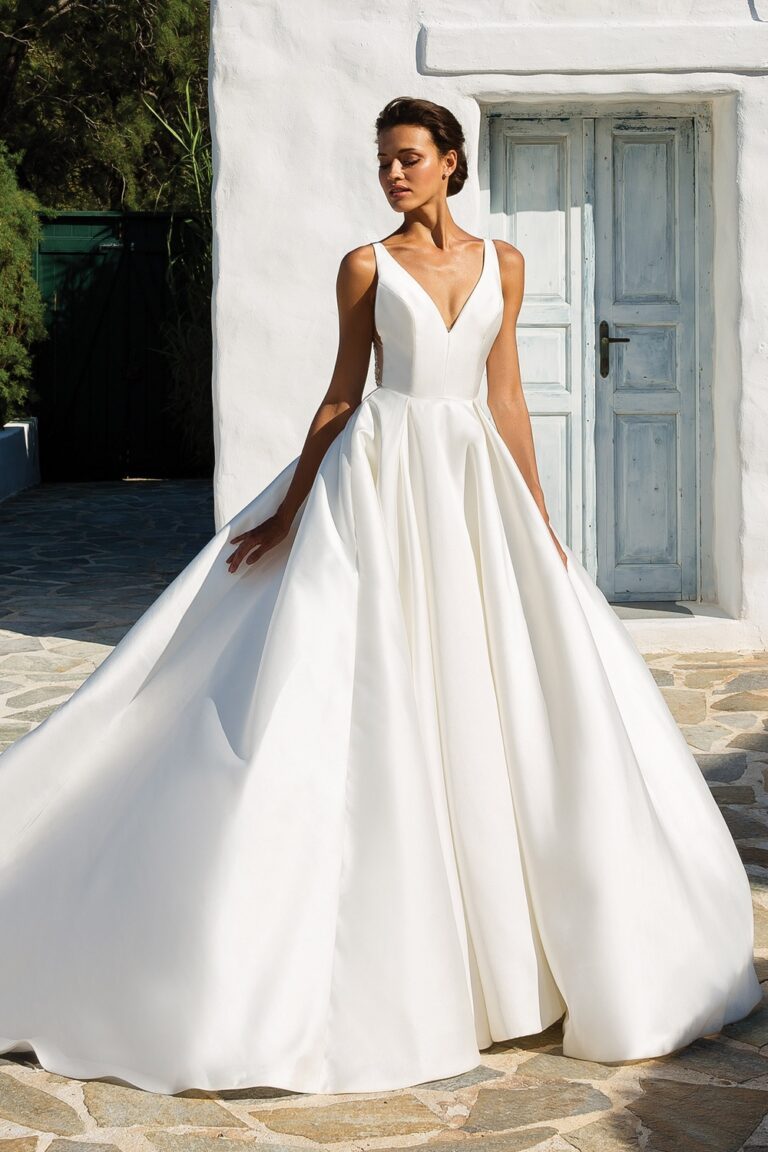 Mikado Box Pleat Ball Gown with Beaded Illusion Square Cut Back - εικόνα 4