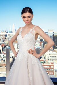 V-Neck Sequined Lace Ball Gown With Illusion Back