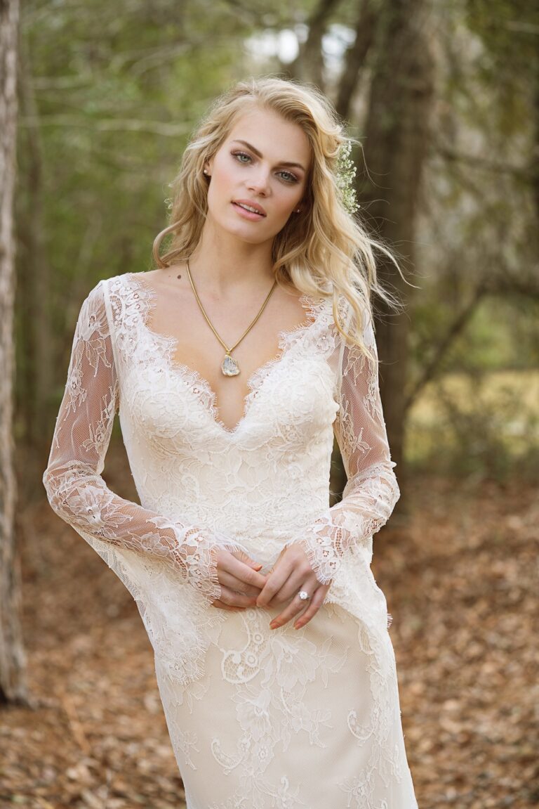 Νυφικό 6463 V-Neck Allover Lace Gown with Bell Sleeves