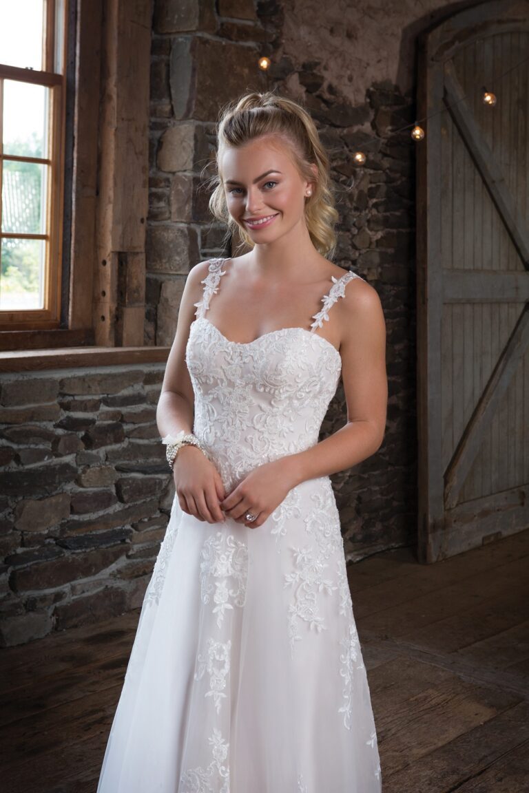 Νυφικό 1120 Sequined Lace A-Line Dress with Detachable Straps