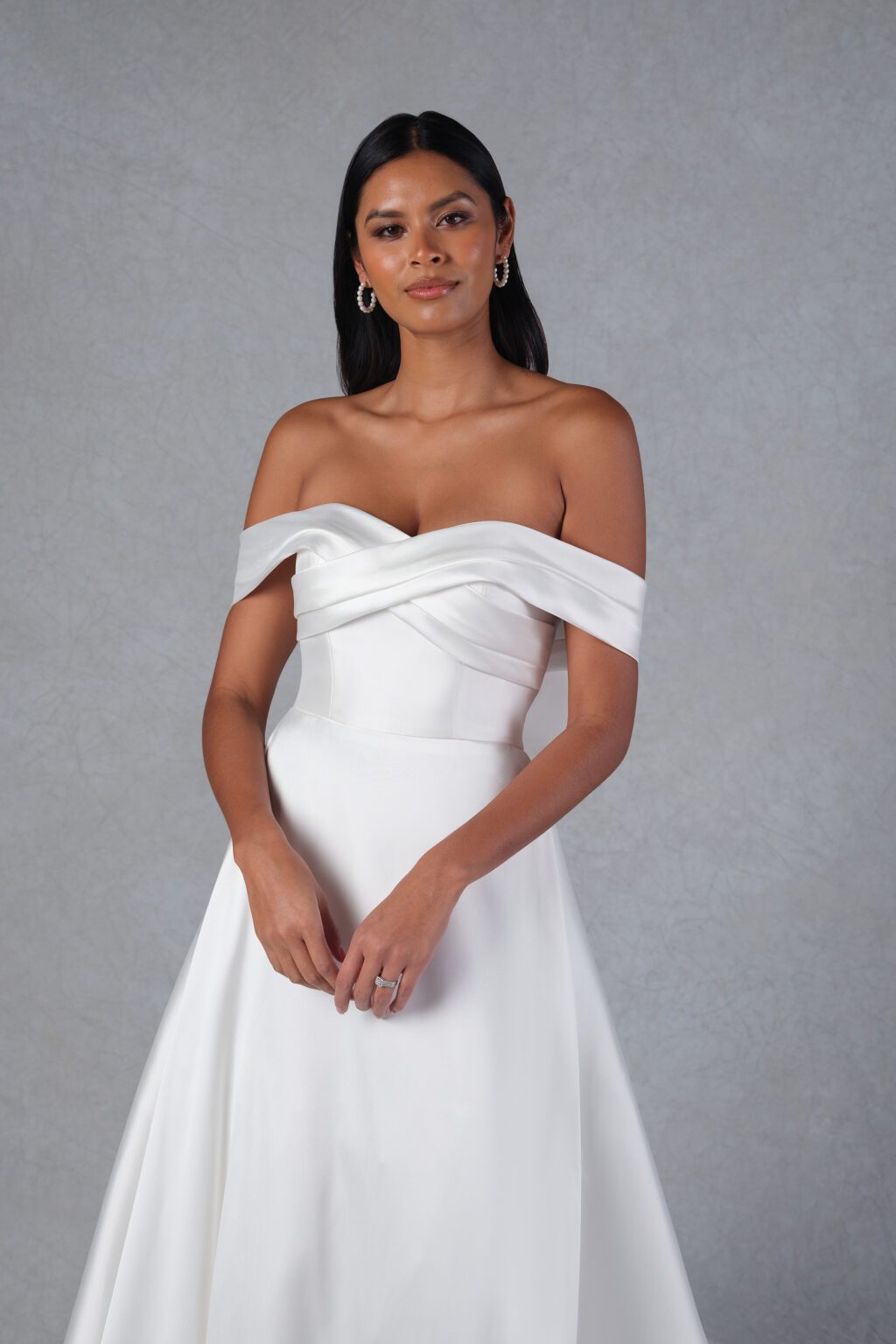 55185-A-Line Wedding Dress with Off The Shoulder Cuff & Skirt Slit - εικόνα 1