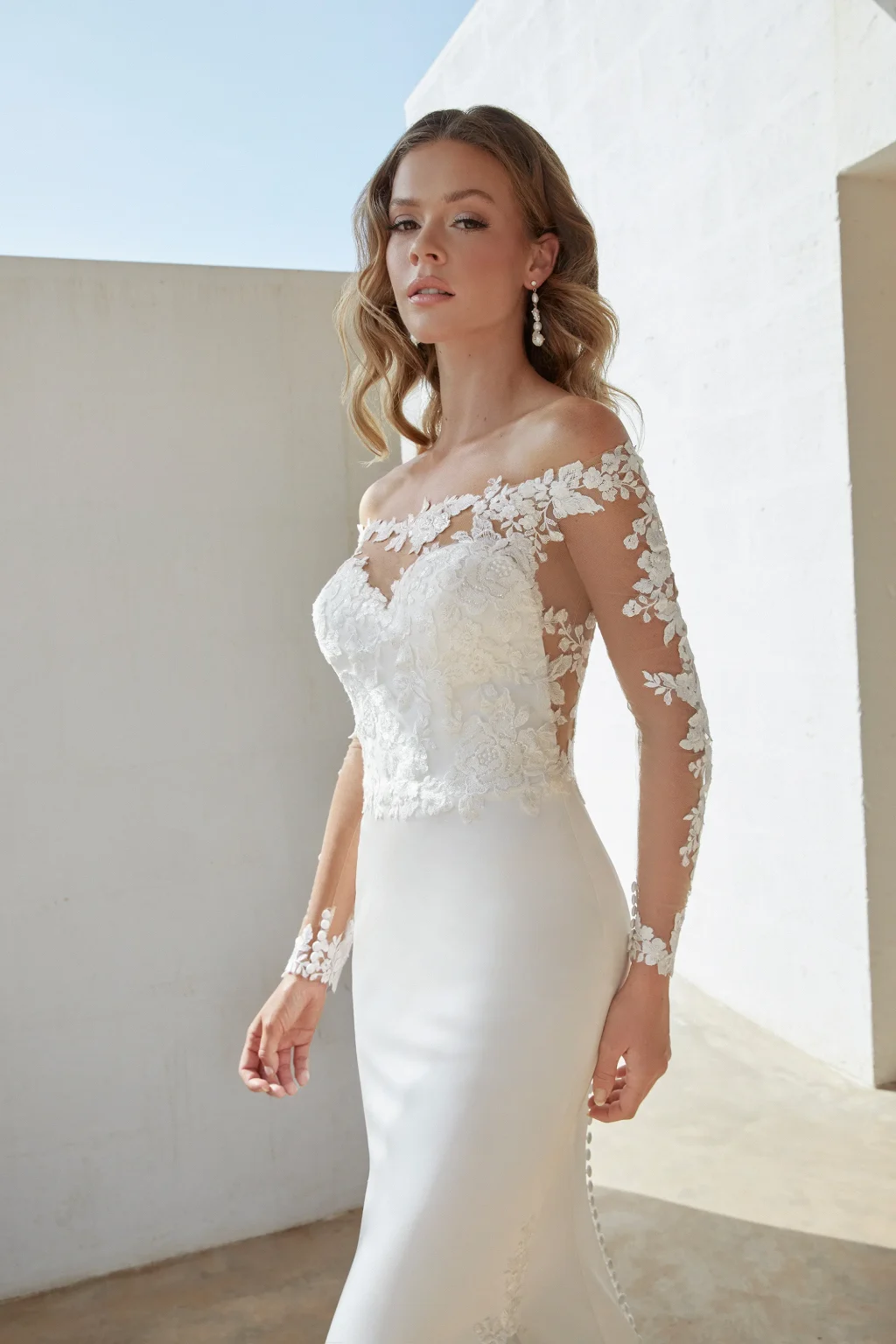 11347 - Stretch Crepe Fit and Flare με Illusion Off-the-Shoulder Neckline - εικόνα 1