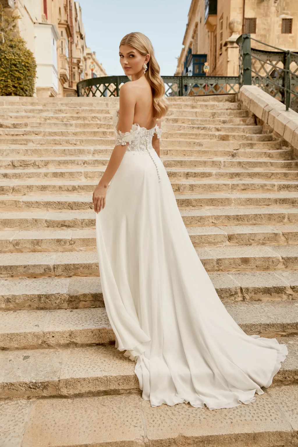 44485 - Chiffon A-Line Gown with Embroidered Lace and 3D Appliqués - εικόνα 1