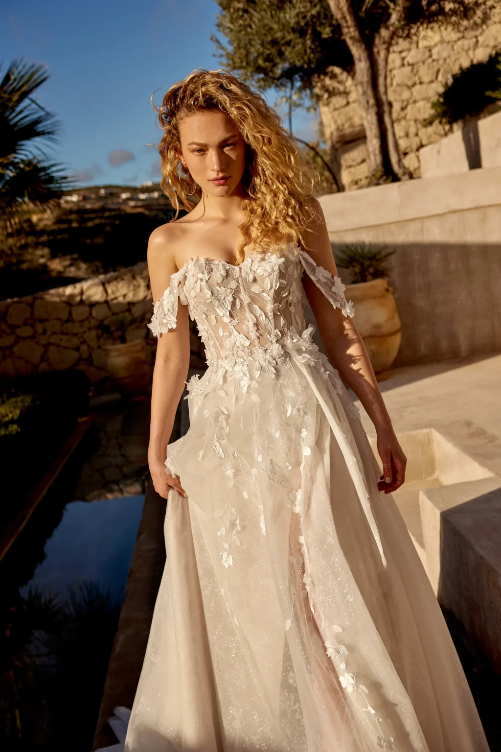 66370 - Glitter Tulle A-Line Gown with 3D Flowers Throughout - εικόνα 1