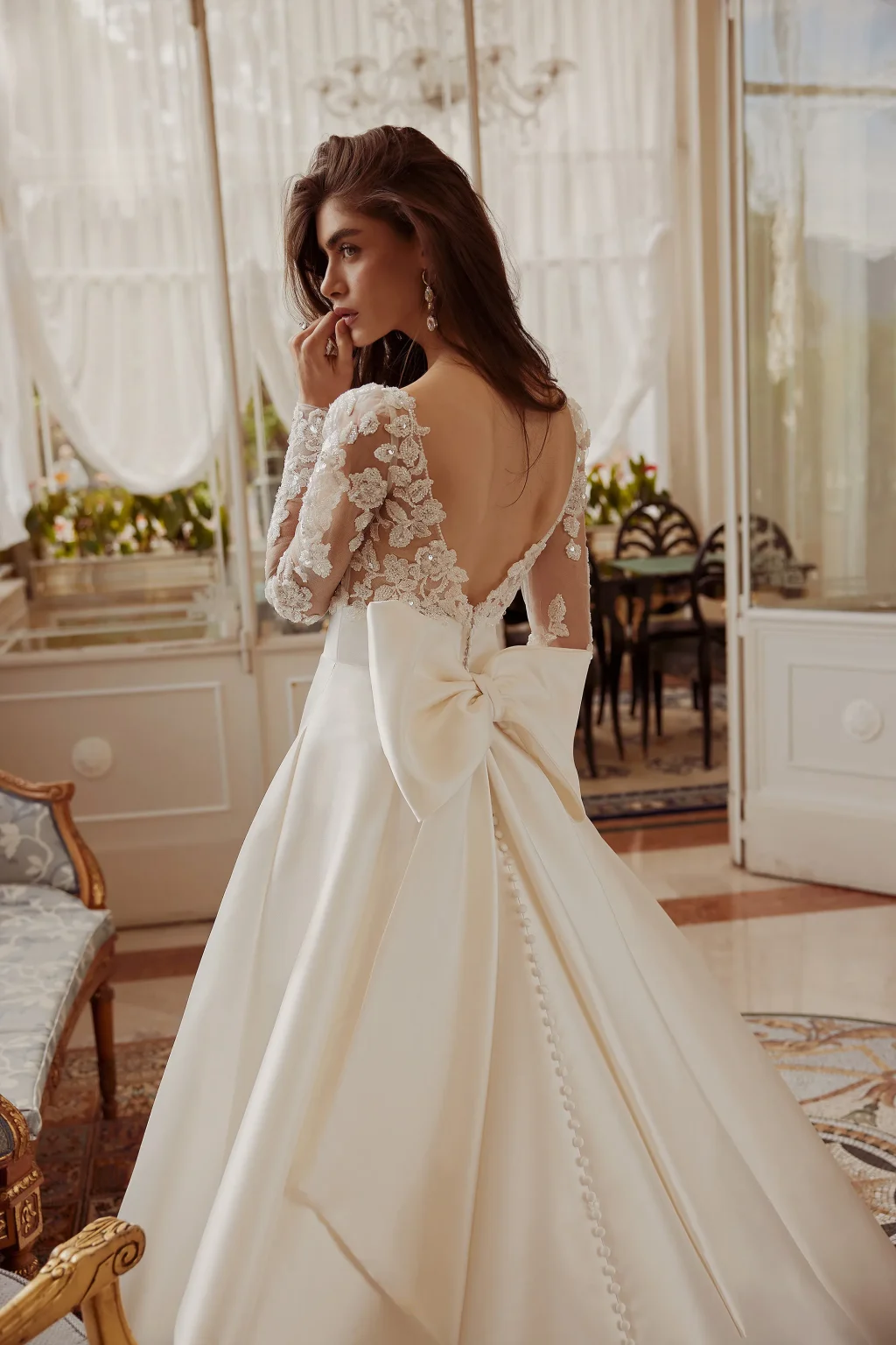 88390 - Mikado A-Line Gown with Sheer Beaded Bodice and Detachable Bow - εικόνα 1