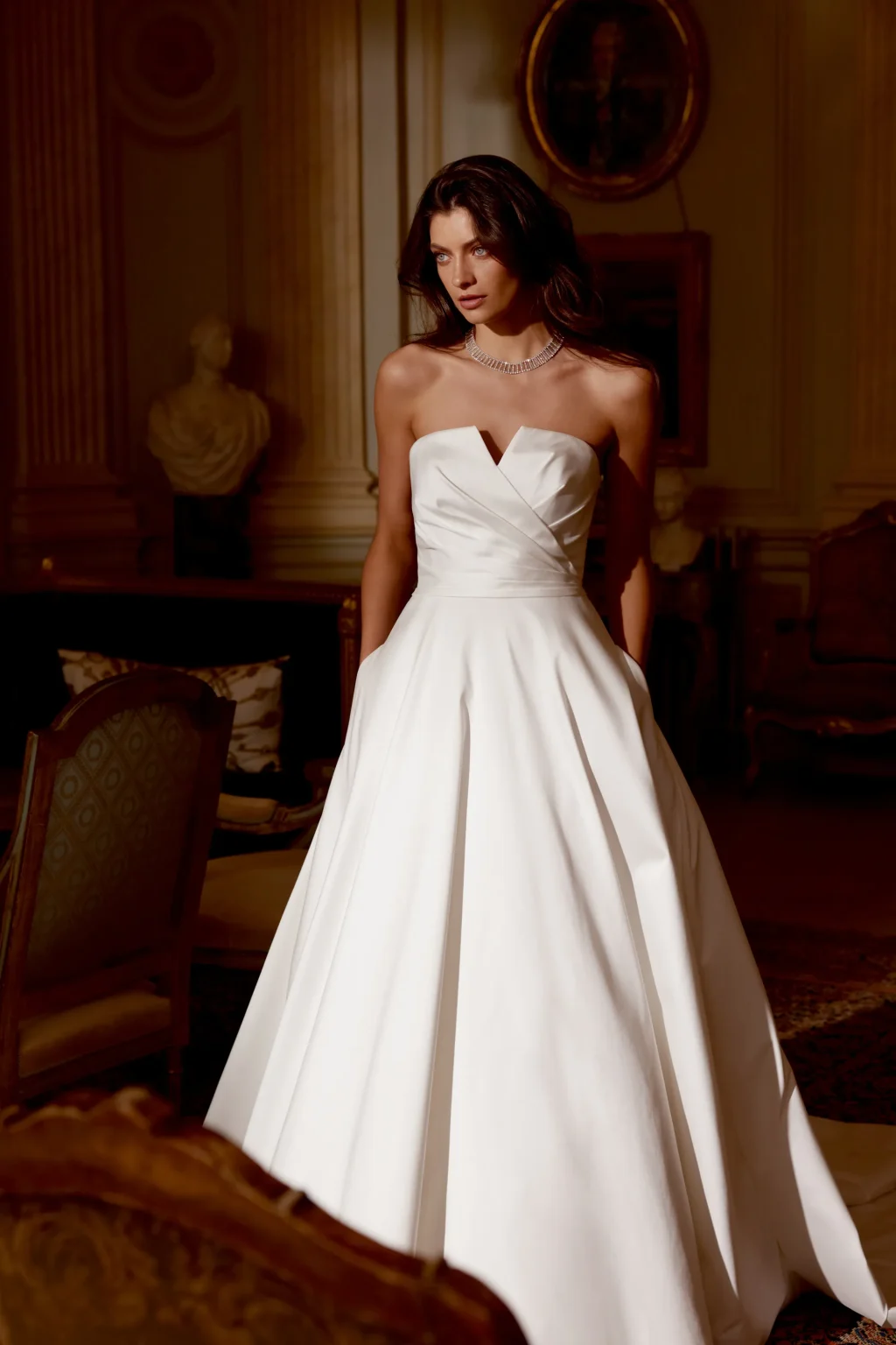 88421 - Modern Mikado A-Line Gown with Strapless Notch Neckline and Pockets - εικόνα 1