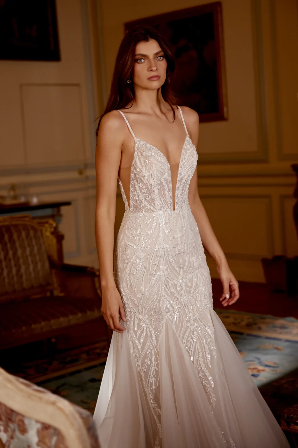 88429 - Allover Beaded and Sequined Fit and Flare Gown with Tulle Godets - εικόνα 1