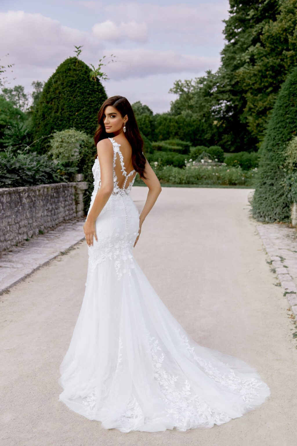 44522 - Chantilly koronka Fit and Flare με τρισδιάστατα κεντημένα δαντελένια απλικέ με πούλιες - εικόνα 1