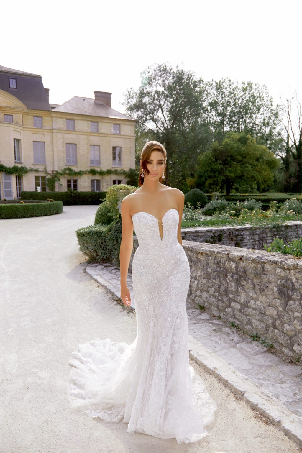 44528 - Strapless Chantilly koronka Fit and Flare με γραφικό κέντημα - εικόνα 1