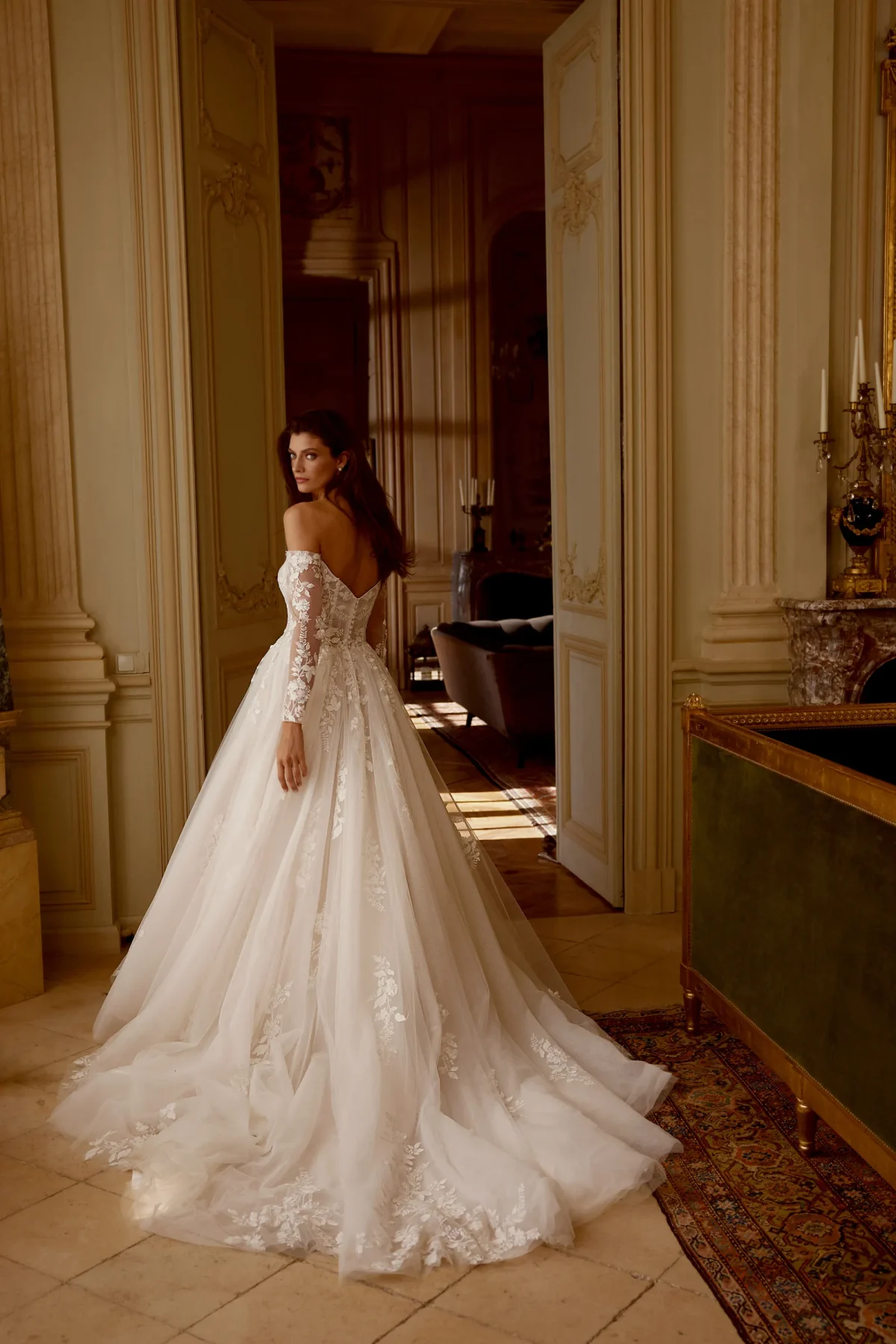 88415 - Janelle - Ρομαντικό Off-Shoulder Ball Gown με Δαντέλα & Μακριά Μανίκια - εικόνα 5