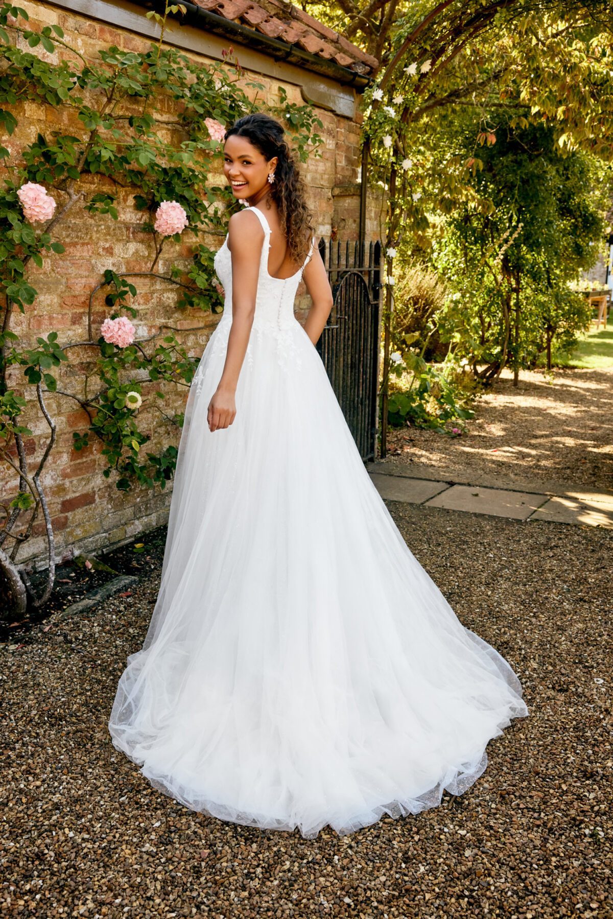 20088 - A-Line Νυφικό με Glitter Tulle, Floral Lace & 3D Λουλούδια - εικόνα 3
