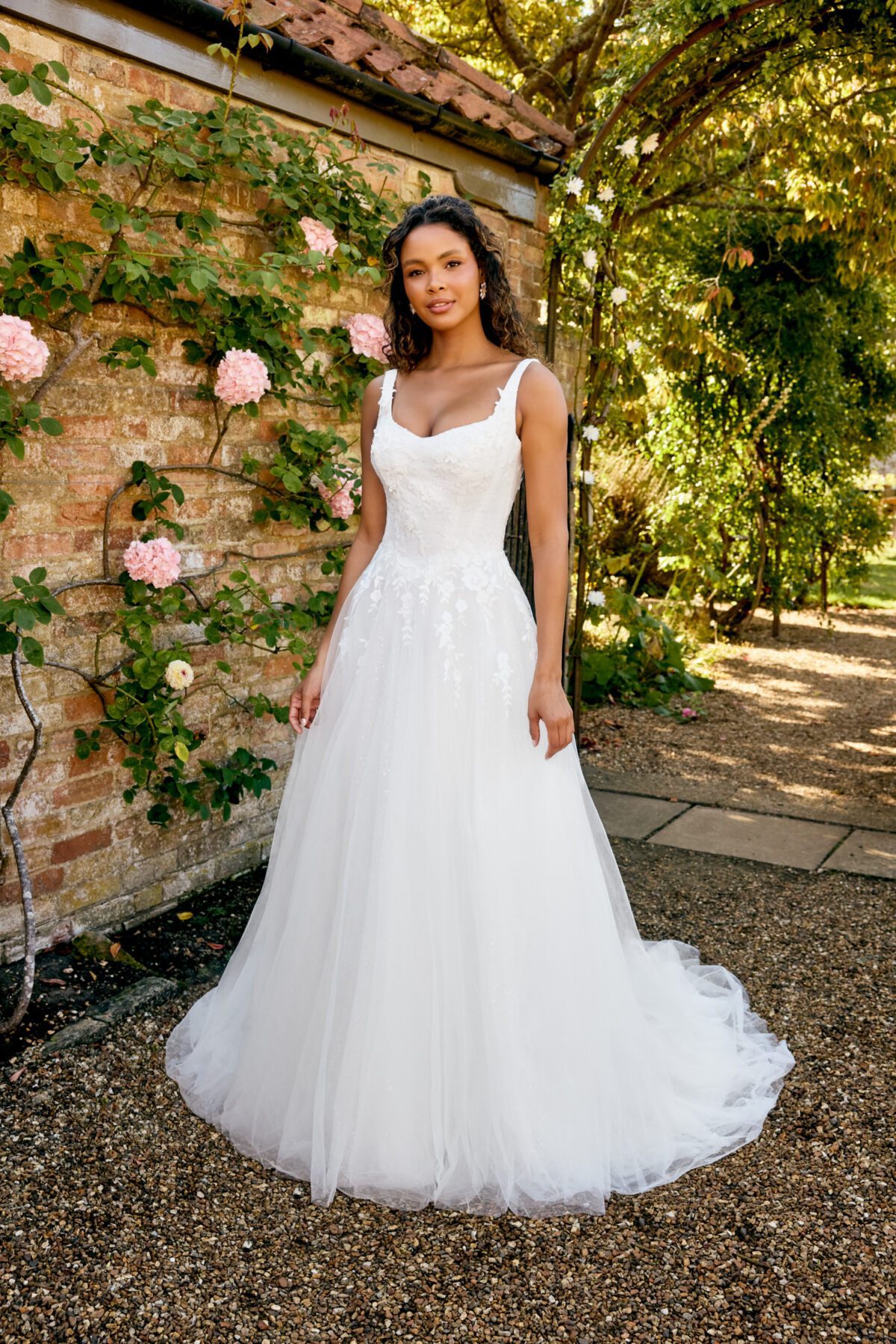 Νυφικό 20088 A-Line Νυφικό με Glitter Tulle, Floral Lace & 3D Λουλούδια