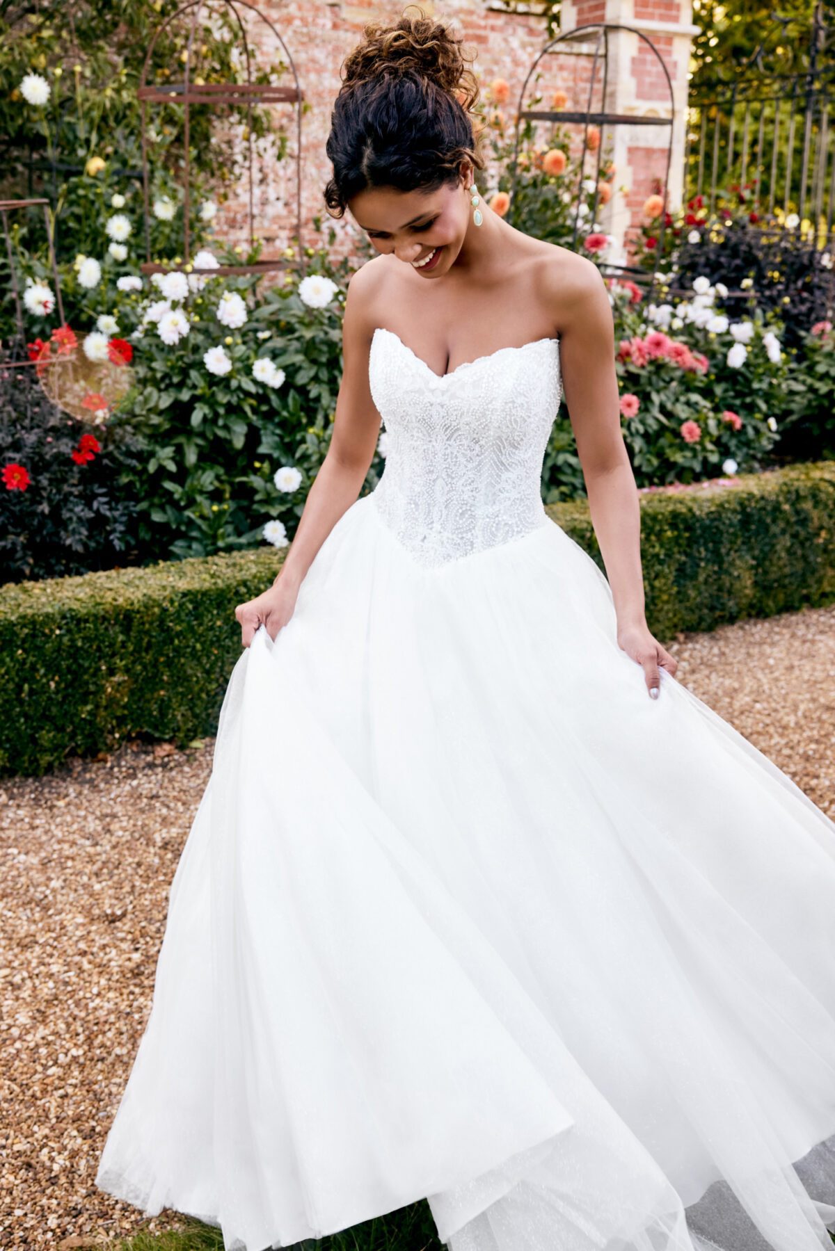 20089 - Ball Gown Νυφικό με Glitter Tulle, Beaded Corset & Sweetheart Ντεκολτέ - εικόνα 7