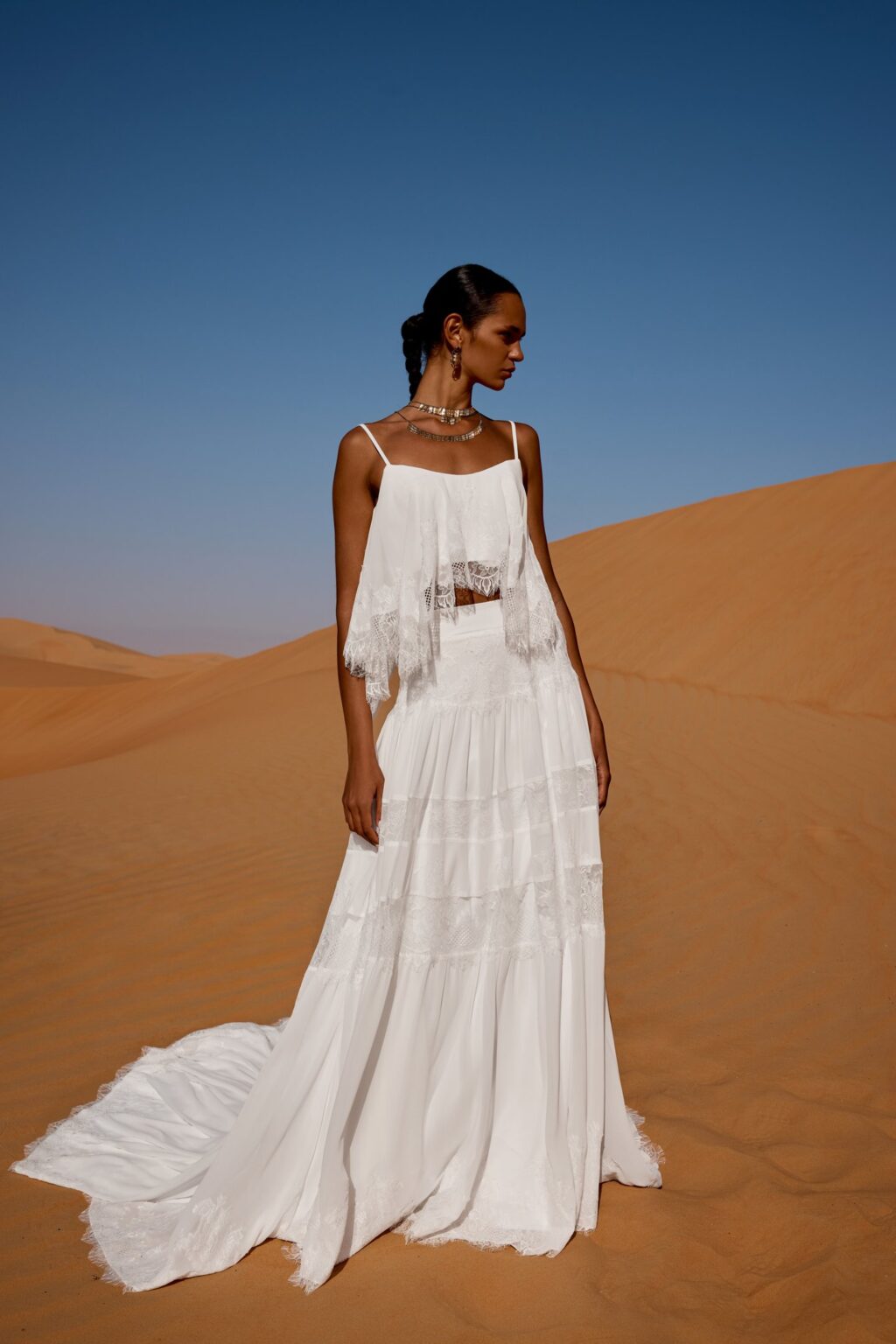 66476SK Lillian West Boho A-Line bridal skirt - μπροστινή ολόσωμη όψη