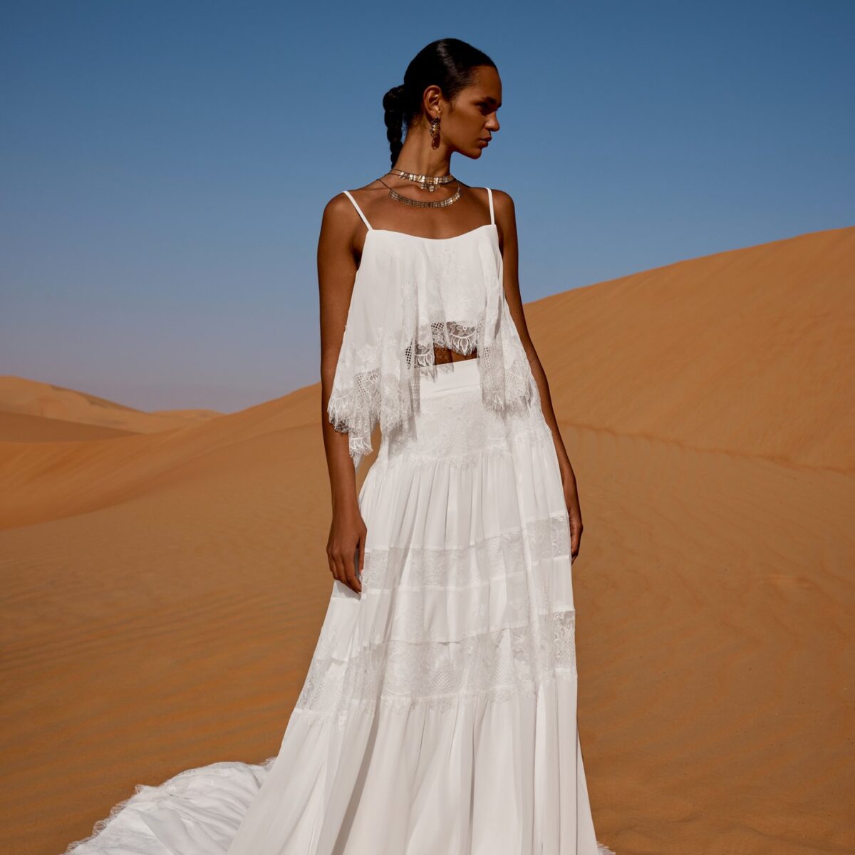 66476SK Lillian West Boho A-Line bridal skirt - μπροστινή ολόσωμη όψη