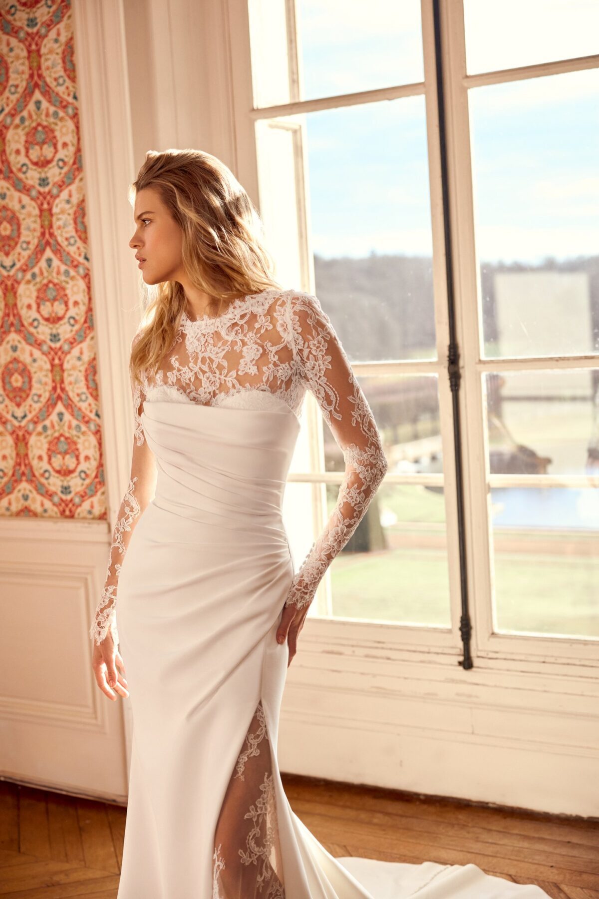 Noryn 88544 Justin Alexander - floral illusion lace μπούστο και μακριά μανίκια